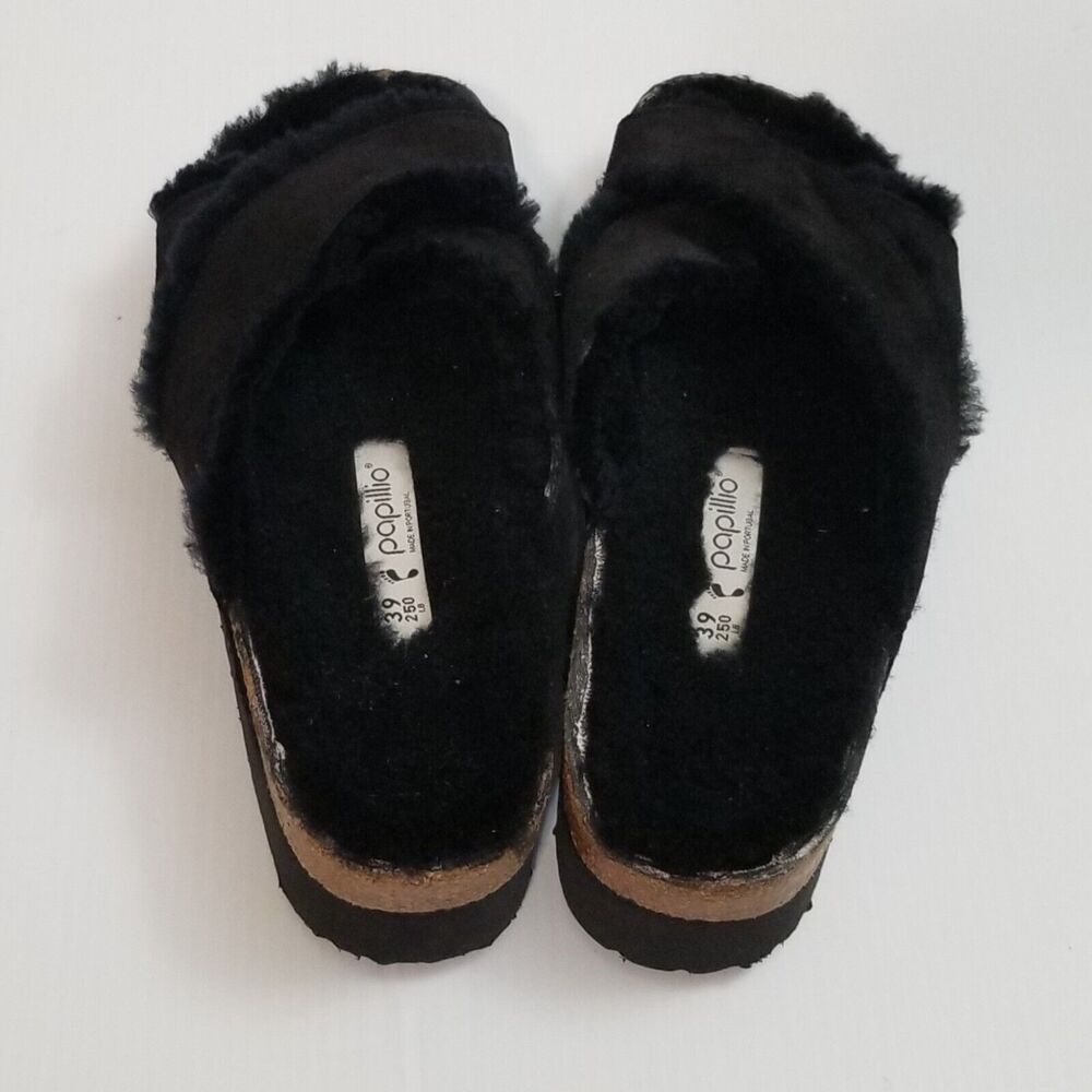 Papillio by Birkenstock Daytona Shearling Sandal Black Fuzzy Slide Sz EU 39 US 8 - Picture 9 of 13